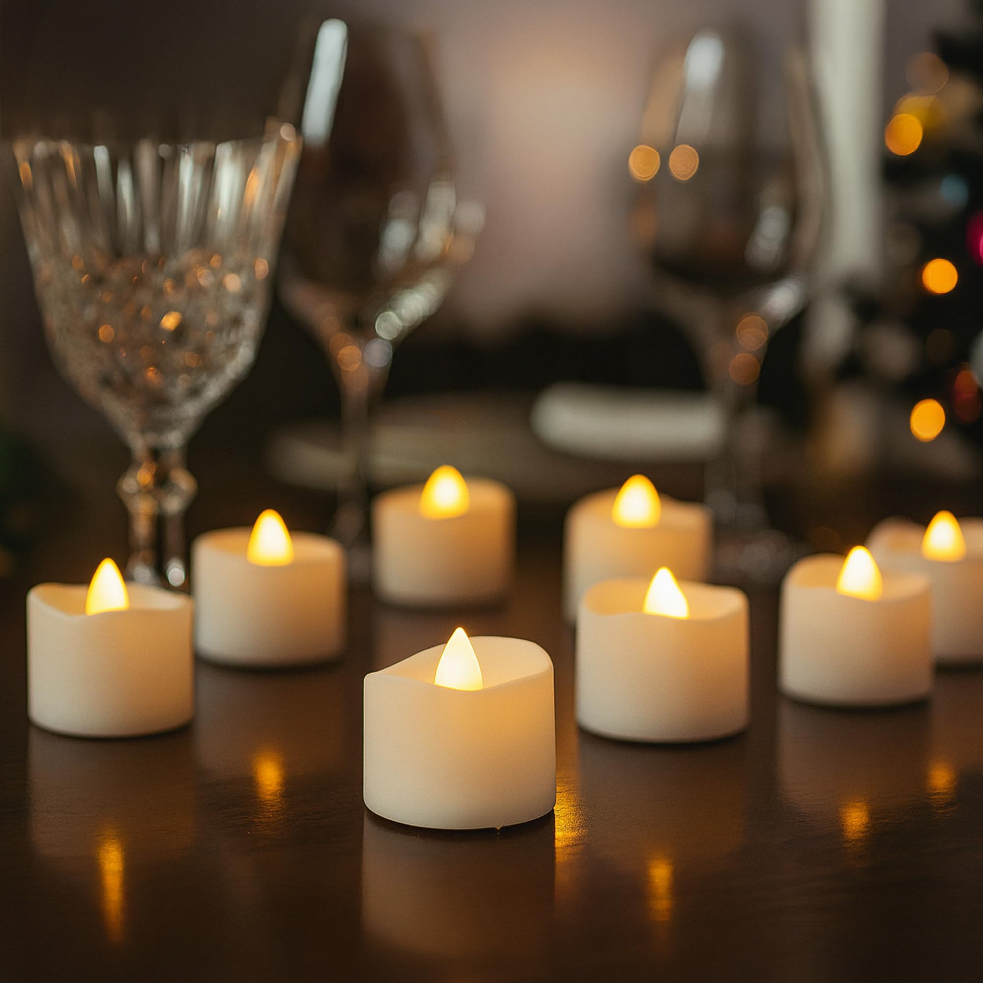 CUQOO Bright Flameless LED Tea Lights – 12 Pack Warm White Flickering Battery Op