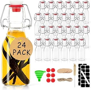 Ruckae 24pack 4oz Swing Top Glass Bottles with Airtight Lids for Vanilla | Reusable Flip Top Glass Bottle, Airtight Glass Bottles for Kombucha,Kefir,Syrup,Vanilla Extract,Brewing and Homemade Gifts