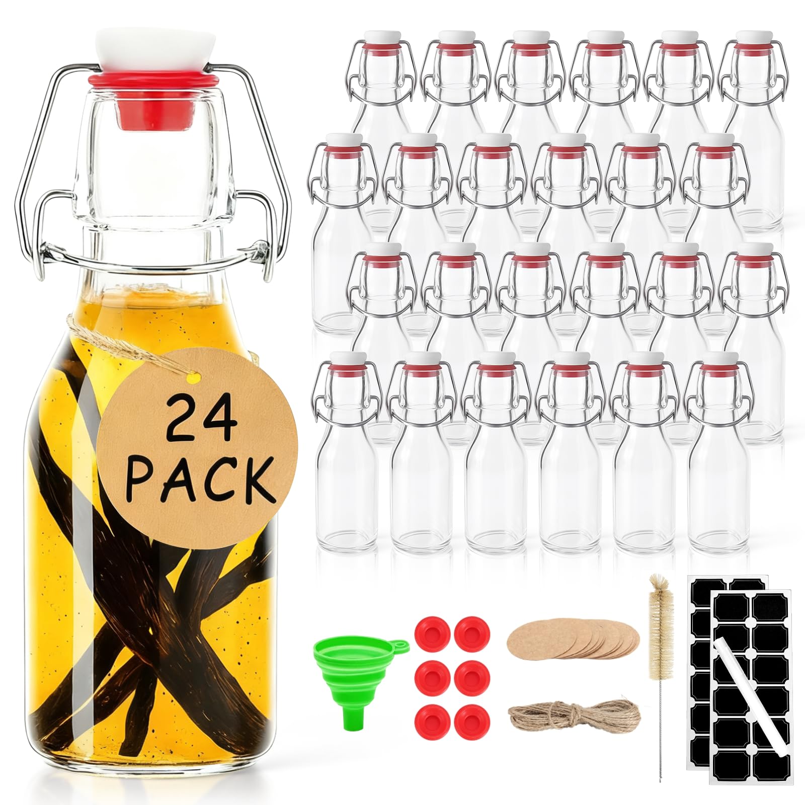 Ruckae 24pack 4oz Swing Top Glass Bottles with Airtight Lids for Vanilla | Reusa