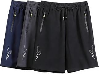 3 Pack Mens Summer Shorts Beach Running Casual Sports Shorts Black Blue Grey