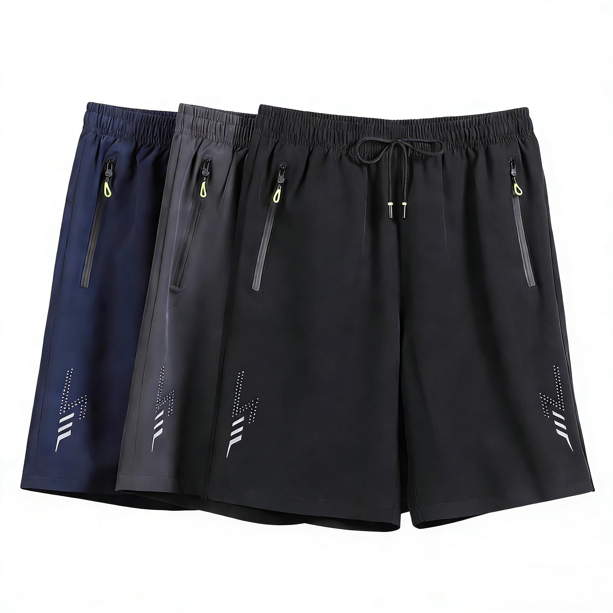 3 Pack Mens Summer Shorts Beach Running Casual Sports Shorts Black Blue Grey