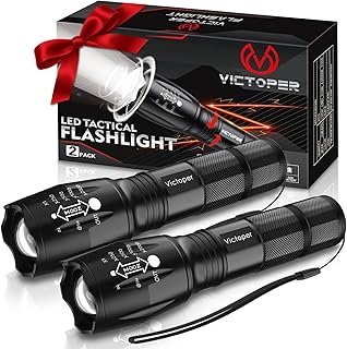 Victoper LED Flashlight 2 Pack, Bright Tactical Torch High Lumens 5 Modes, Waterproof Zoomable Flash Light for Outdoor, Birthday Gifts for Men, Dorm Room Hiking Camping Essentials Gear for Guys