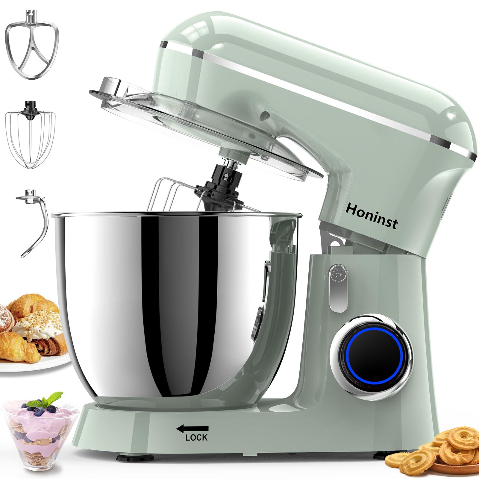 Honinst 1400W Stand Mixers, 6.5L 10-Speed Tilt-Head Electric Food Mixer