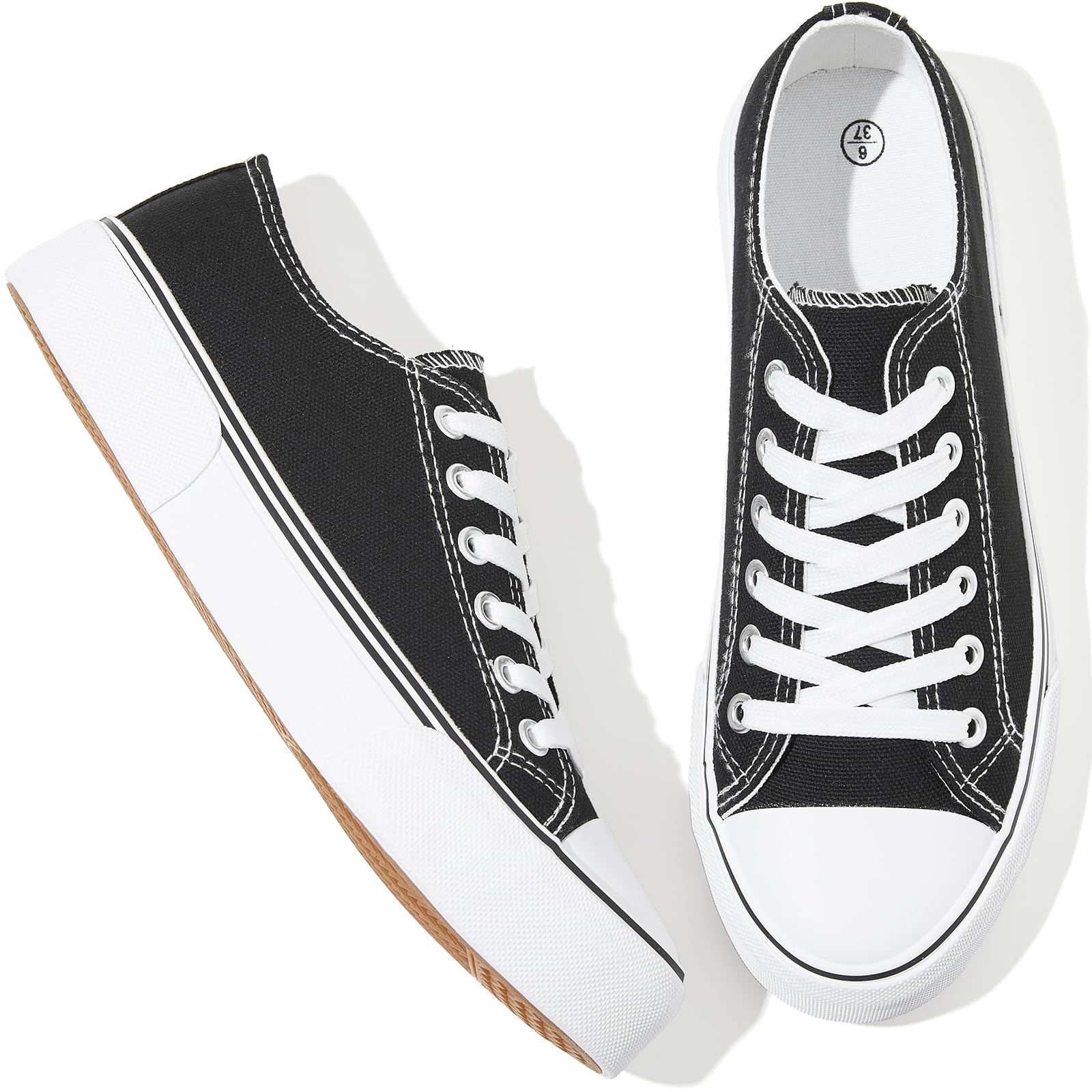 Adokoo Canvas Tennis Shoes for Women Low Top Casual White Black Sneakers for Wom