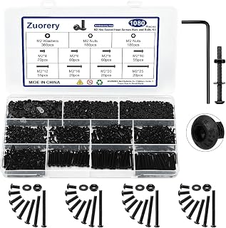 1080PCS M2 Screw Assortment Kit, M2x4/6/8/10/12/16/20/25mm M2 Screw Kits | 10.9 Grade Alloy Steel Metric Hex Button Head Cap Screws, Nuts and Flat Washers for 3D Printing (1080PCS - M2)