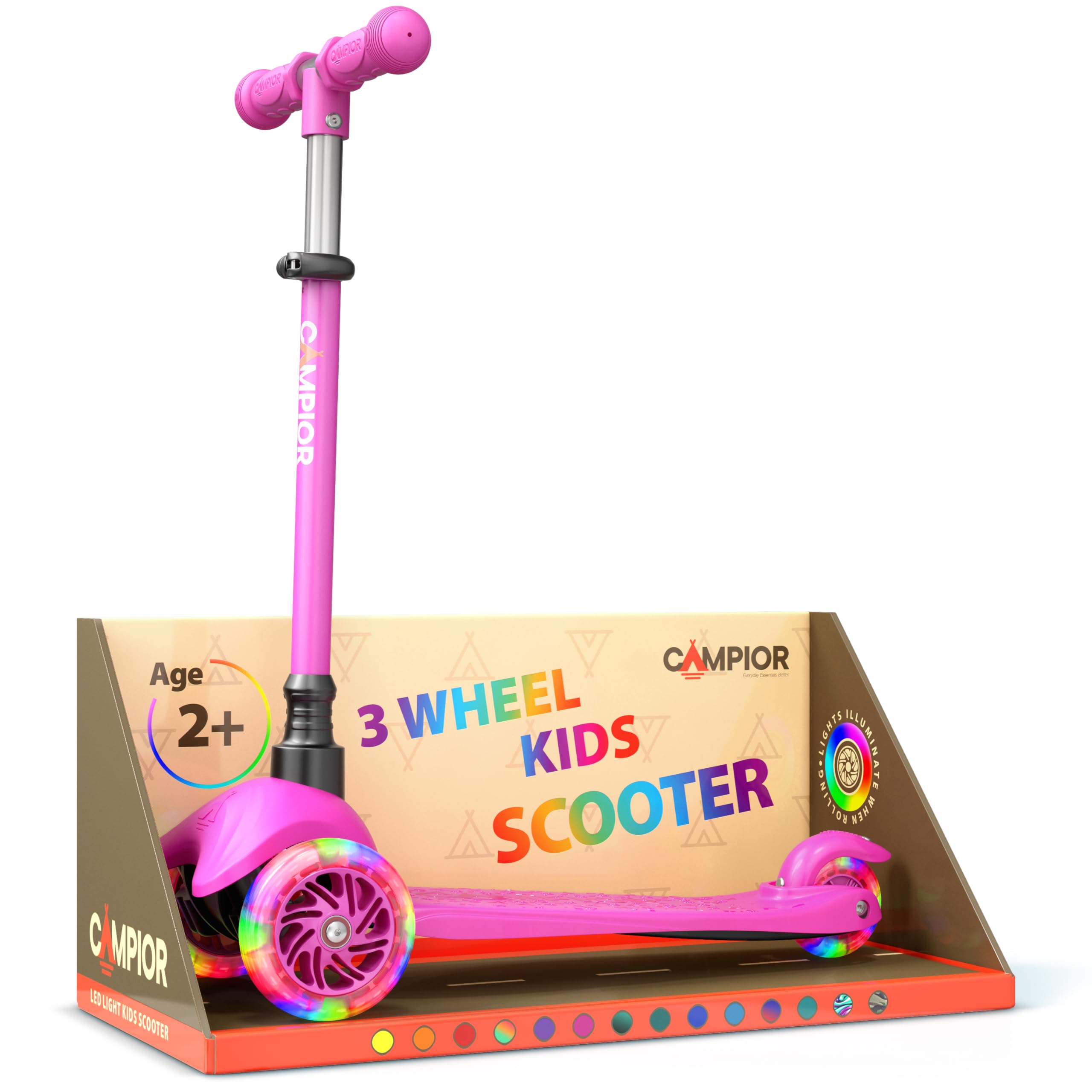 Pink Mini 3 Wheel Scooter for Kids – Lean-to-Steer with LED Light-Up Wheels, Adj