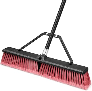TidyBliss 24” Large Push Broom Outdoor Heavy Duty with 63” Long Handle | 6 Layers stiff bristles brush, Convenient storage, Commercial, for Garage shop garden yard patio deck street warehouse lawn
