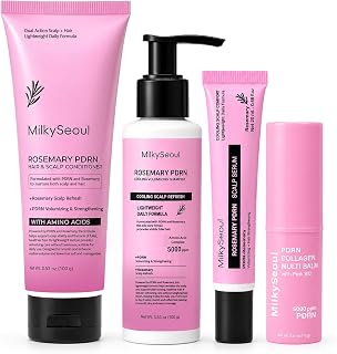 Rosemary PDRN Hair Care Set with PDRN Pink Collagen Stick, 4-Piece Shampoo Conditioner Cooling Scalp Serum &amp; Moisturizing Balm, Amino Acid Hair Routine for Fuller-Looking Hair &amp; Dry Skin Care