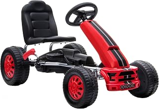Qaba Pedal Go Kart for Kids Lightweight Aluminum Frame Steering Wheel Red | Manual Brake, Adjustable Seat, Go Cart Ride on Toy, Gift for Boys and Girls, for 3-5 Years