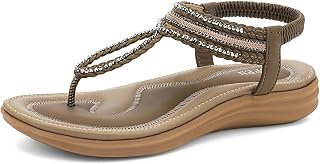 UBFEN Sandali bassi da donna, stile bohémien, con cinturino posteriore, comodi e luccicanti
