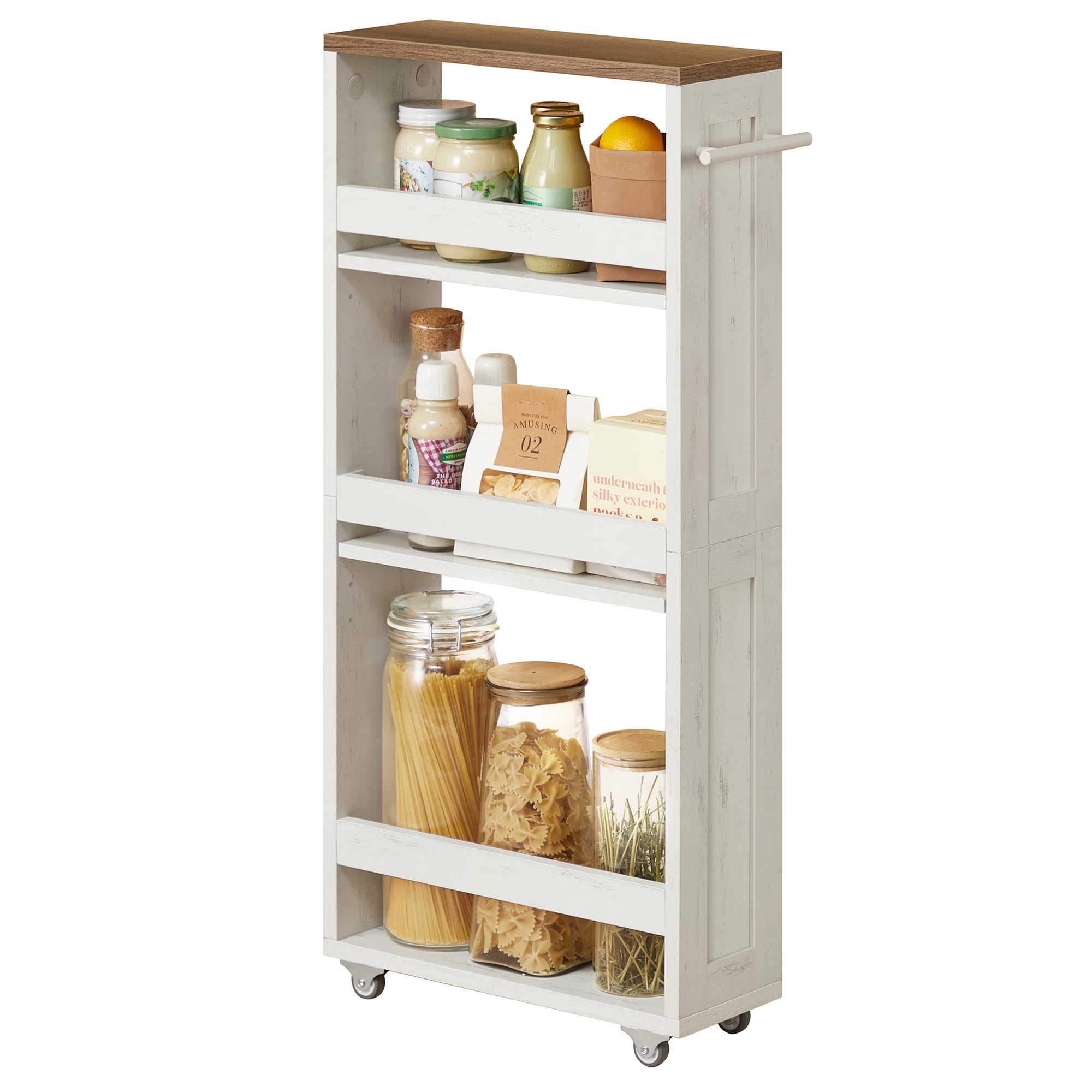 VASAGLE 4-Tier Slide-Out Storage Cart, Slim Kitchen Cart for Small Spaces, with 