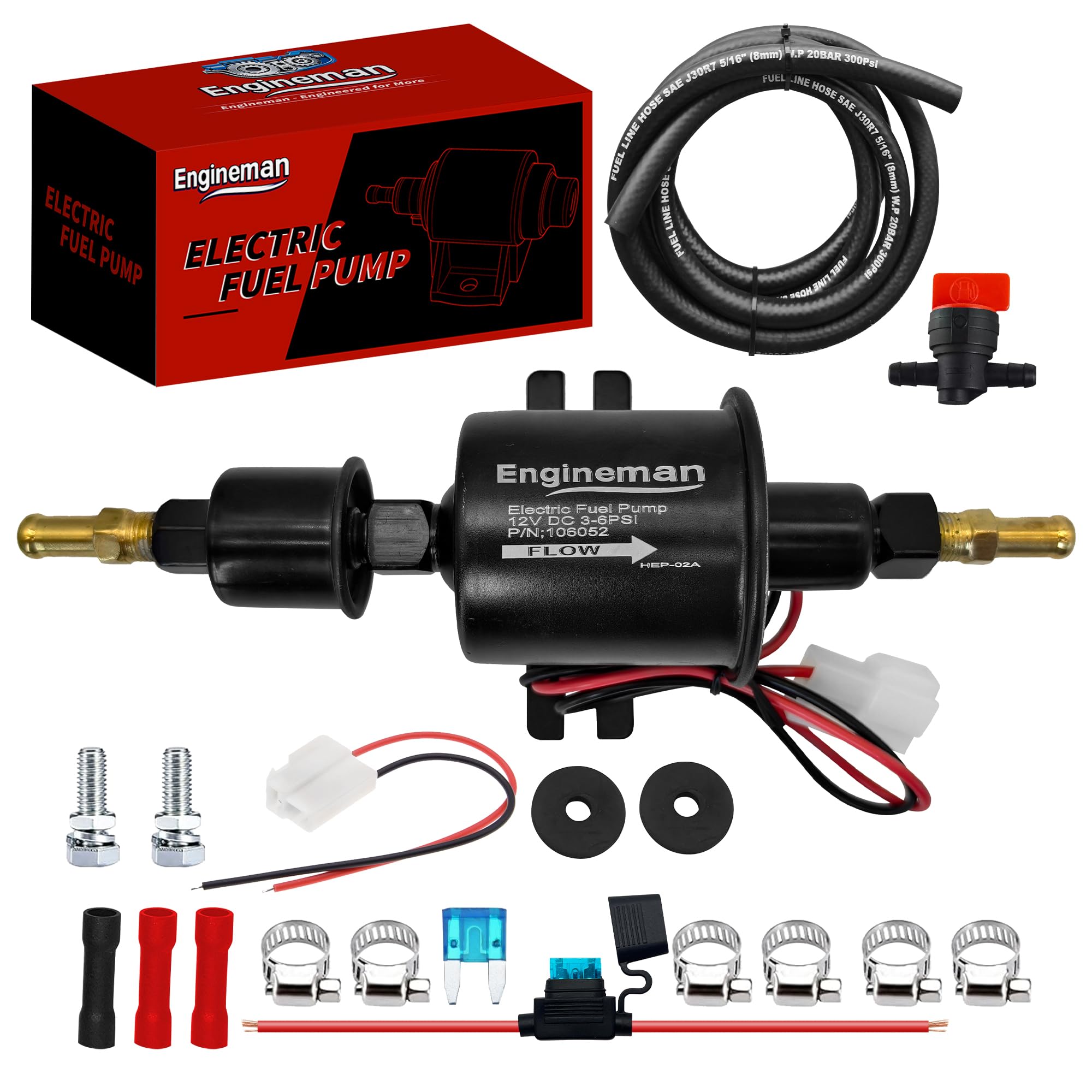 ENGINEMAN Universal Electric Fuel Pump Kit 12V 3-6 PSI Low Pressure with Fuel Fi