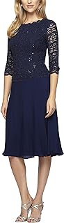 Alex Women's Tea Length Embroidered Bodice Mother of The Bride Gown, Wedding Guest Dress (Petite and Regular Sizes) Dress for Special Occasions