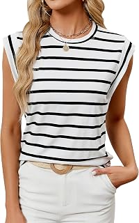 Women's Summer Chic Round Neck Sleeveless Tank Top Casual Loose Fashion Basic Tee Shirt
