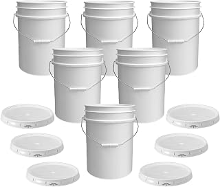 ePackageSupply 5 Gallon Bucket - Food Grade w/Lid BPA-Free, 6 Pack - White | Airtight Gasketed Tear Strip Lid, Heavy-Duty 90 Mil HDPE Plastic Pail, Bulk Storage, Food Safe Durable Container, Made in USA