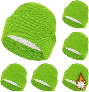 ZH 6 Pack Men's Winter Knit Beanies with Fleece Lining, Warm Stretchy Skull Caps for Cold Weather, Unisex Thermal Hats