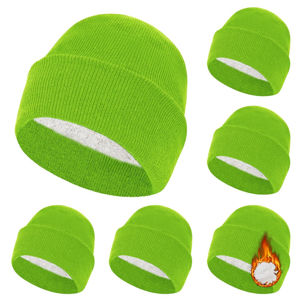 ZH 6 Pack Men's Winter Knit Beanies with Fleece Lining, Warm Stretchy Skull Caps