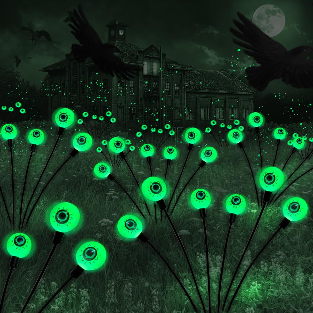 BeHiller Halloween Decorations Outdoor Solar Scary Eyeball Lights,2PACKS 12LED G
