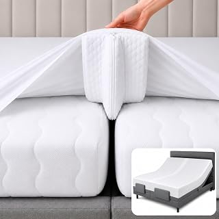 EPHEDORA 3-in-1 Split King Gap Filler for Adjustable Bed, White, 79"x79" | Machine-Washable Fitted Sheet, Bed Bridge, Twin/Twin XL to King Bed Converter, Mattress Connector, Sheet Strap Set