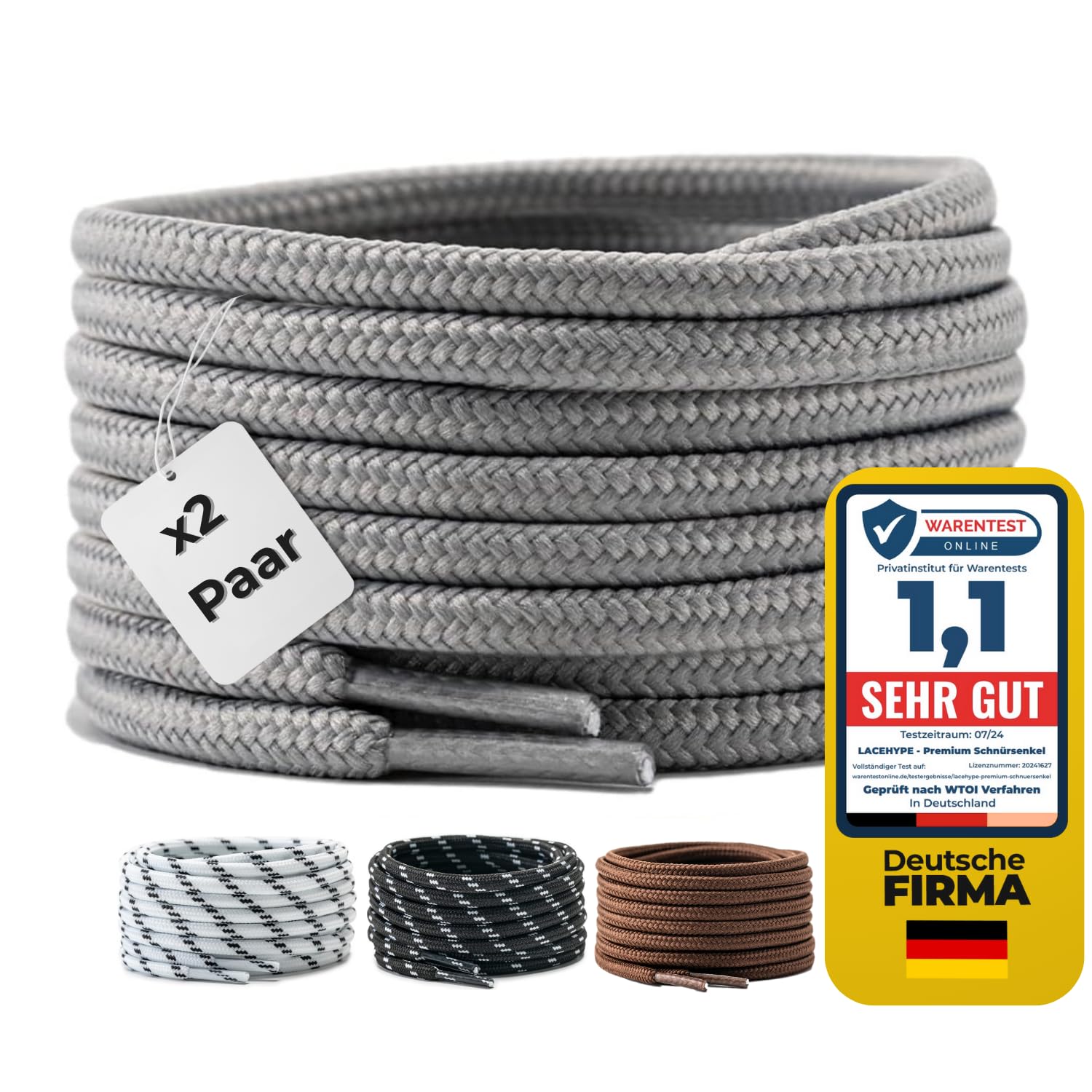 LaceHype 2 Pairs Round Shoelaces Diameter 0.5cm Polyester Boot Laces Work Outdoo