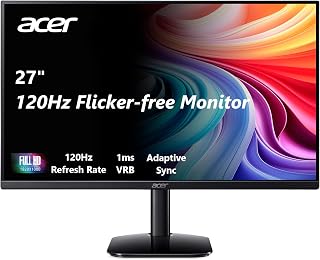 Acer 27in FHD 1920x1080 IPS 120Hz Gaming Monitor | Office KB272 G0bi | 1ms, AdaptiveSync, sRGB 99%, HDMI, VGA, VESA Mountable, Bluelight Filter