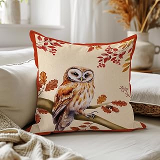 Boho Fall Floral Owl Throw Pillow Covers 18x18 Inch Fall Room Decor Throw Pillow Covers for Living Room Bedroom Home