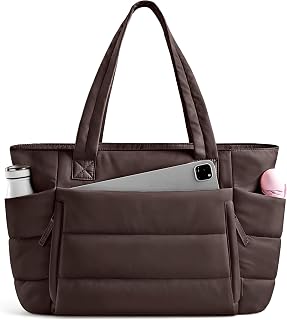 Uselike Tote Bag for Women with Zipper, Quilted Puffer Tote Bag with Compartments, Lightweight Puffy Work Bags for Women