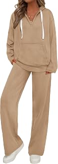 PRETTYGARDEN Tuta da donna in 2 pezzi tuta autunnale oversize scollo a V felpa con cappuccio gamba larga pantaloni della tuta da viaggio set lounge