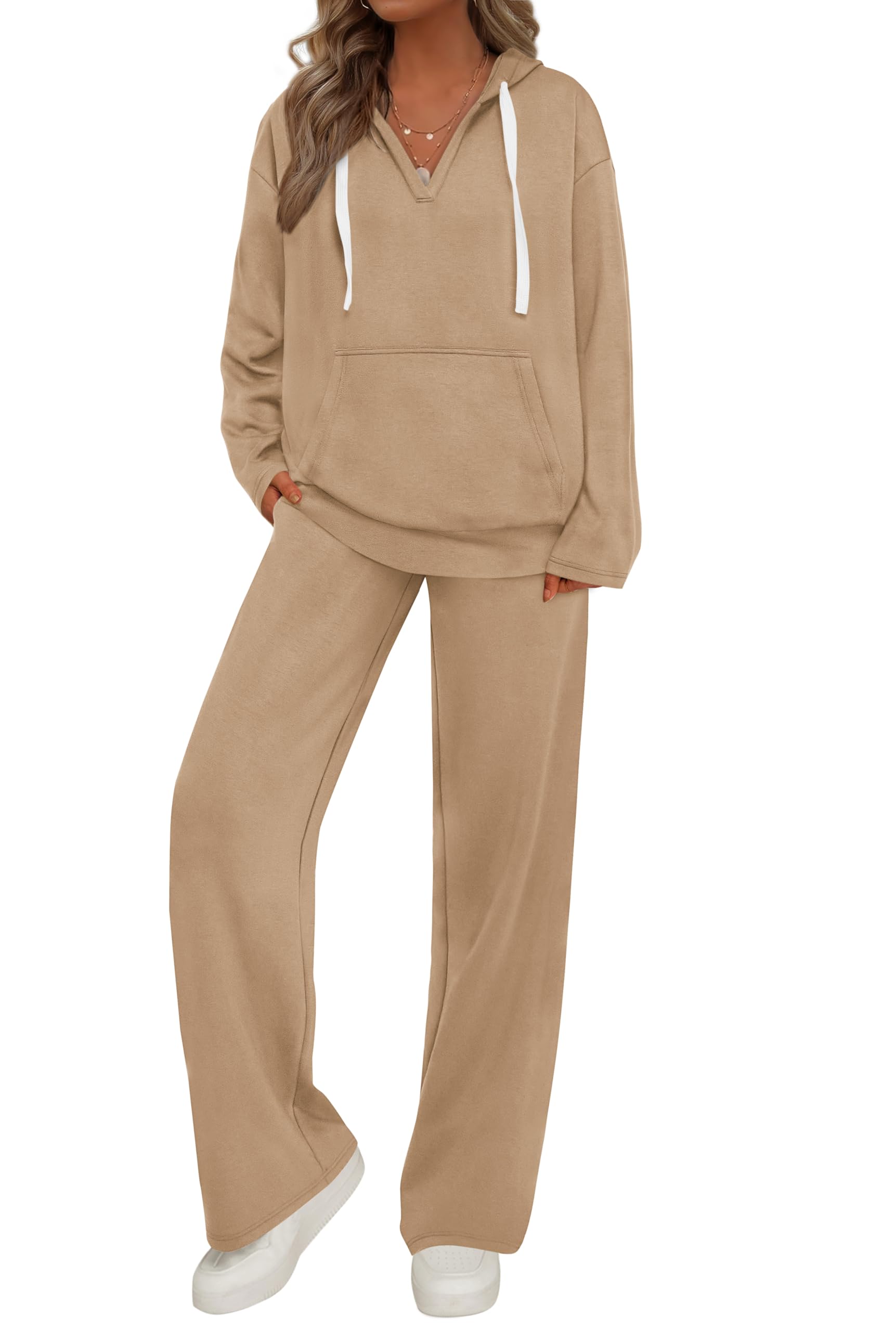 PRETTYGARDEN Tuta da donna in 2 pezzi tuta autunnale oversize scollo a V felpa c