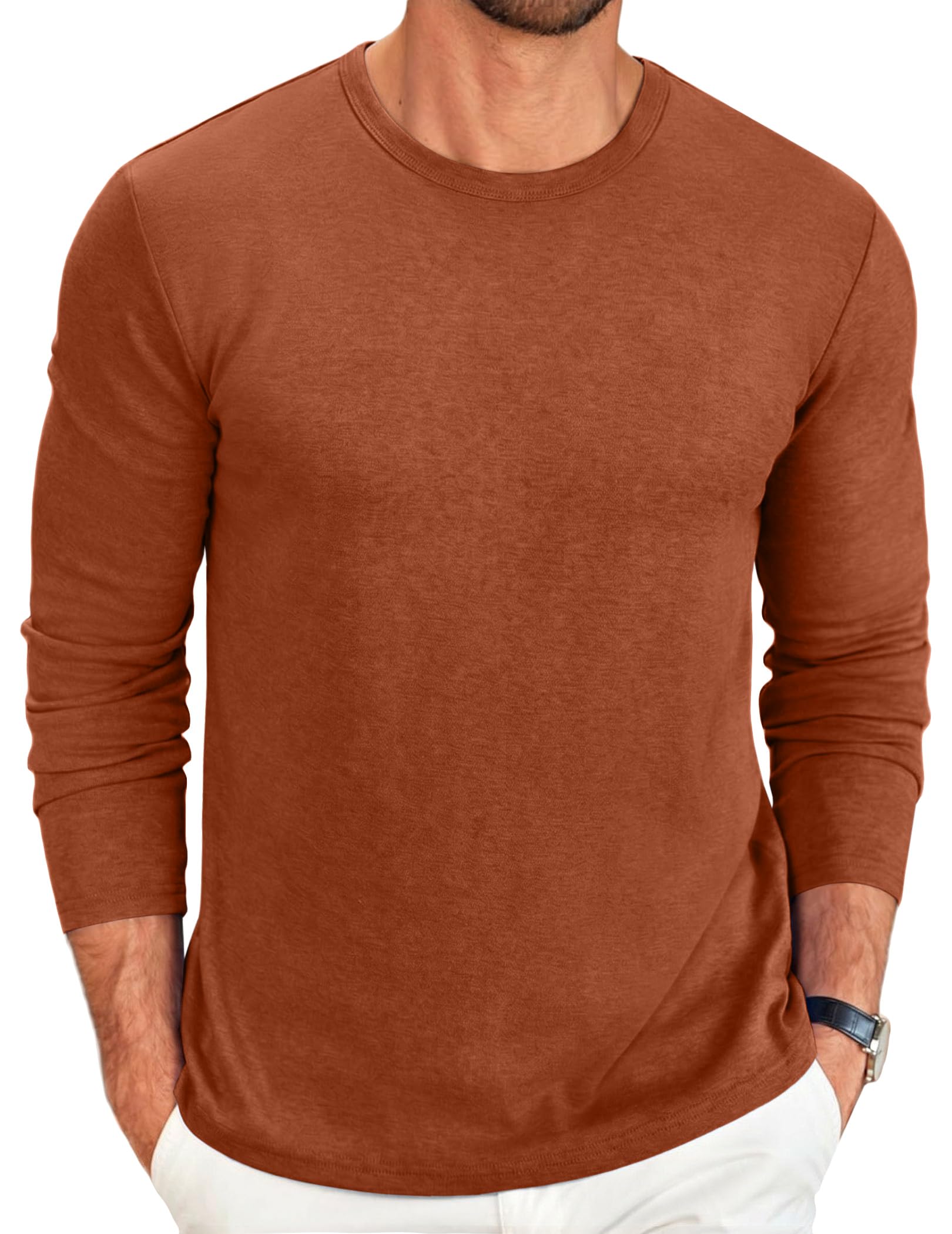 COOFANDY Mens Long Sleeve Crew Neck T Shirts Solid Color Casual Basic Soft Stret