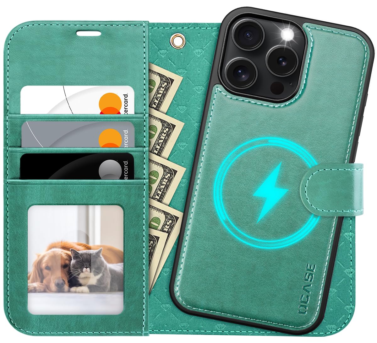 OCASE for iPhone 16 Pro Case, Detachable 2 in 1 Wallet, Green