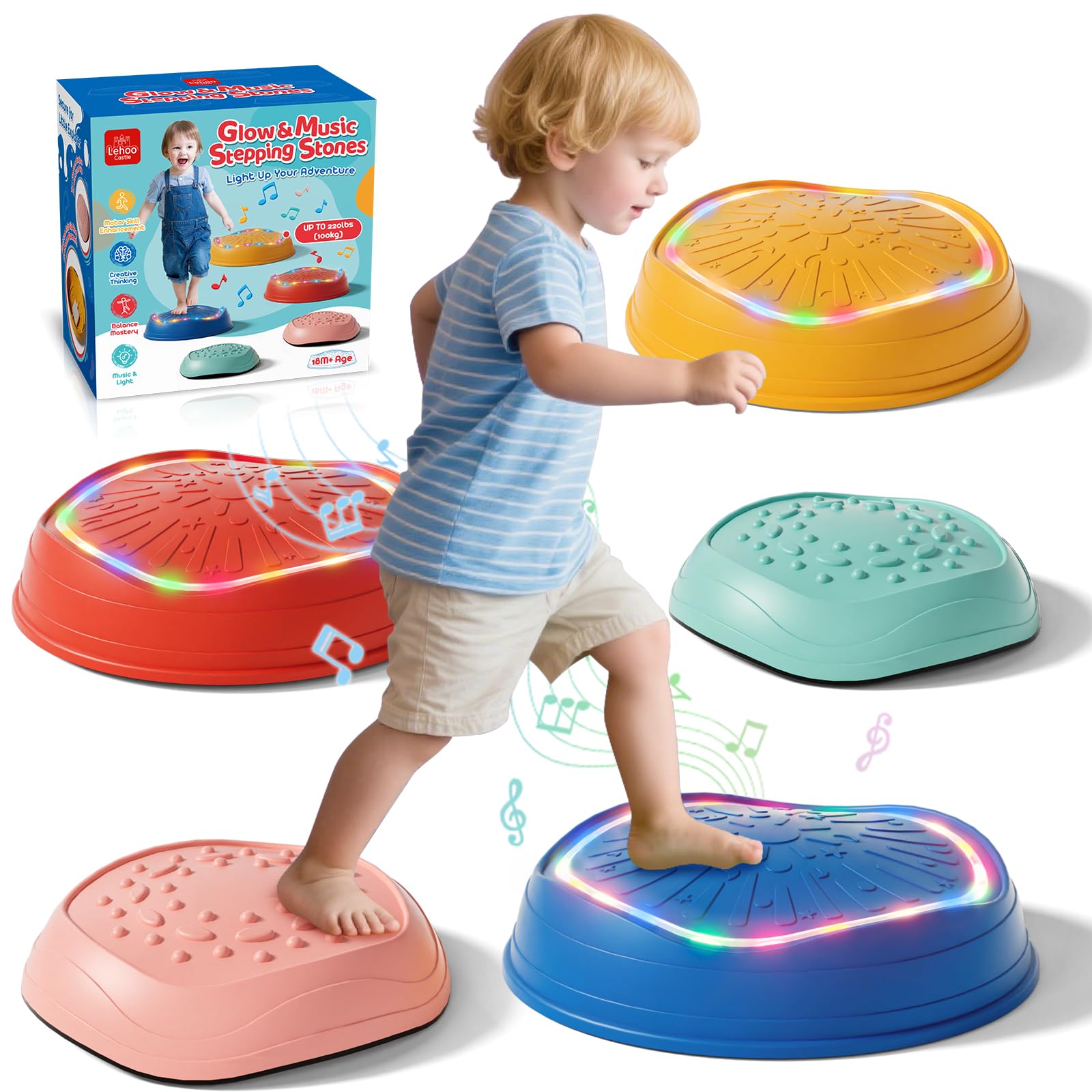 Lehoo Castle Light up & Music Stepping Stones Kids, Balance Toys | Music Play, A