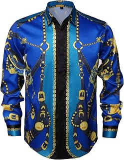 Mens Luxury Print Dress Shirt Long Sleeve Button-Down Shirt