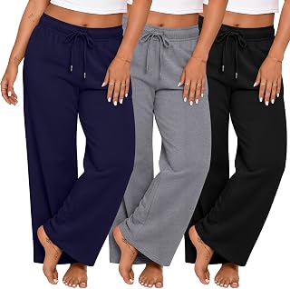 Huukeay 3 Pack Womens Plus Size Pants Wide Leg Lounge Trousers