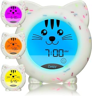Zeepy 4-Phase Toddler Sleep Trainer Clock, Kids Alarm, Rechargeable Kip Cat | Toddler clock and night light with four colours for settling, sleep, staying in bed and morning; up to five days per charge