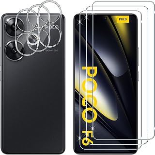 Lutree For Xiaomi Poco F6 Tempered Glass, 3 + 3 Pieces Screen Protector + Camera Lens Protector, 9H Hardness HD Anti-scratch Tempered Glass Protective Film