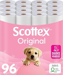 Scottex Original toilet paper, 96 rolls, 6 packs of 16 two-ply rolls that provide the right balance in softness and strength