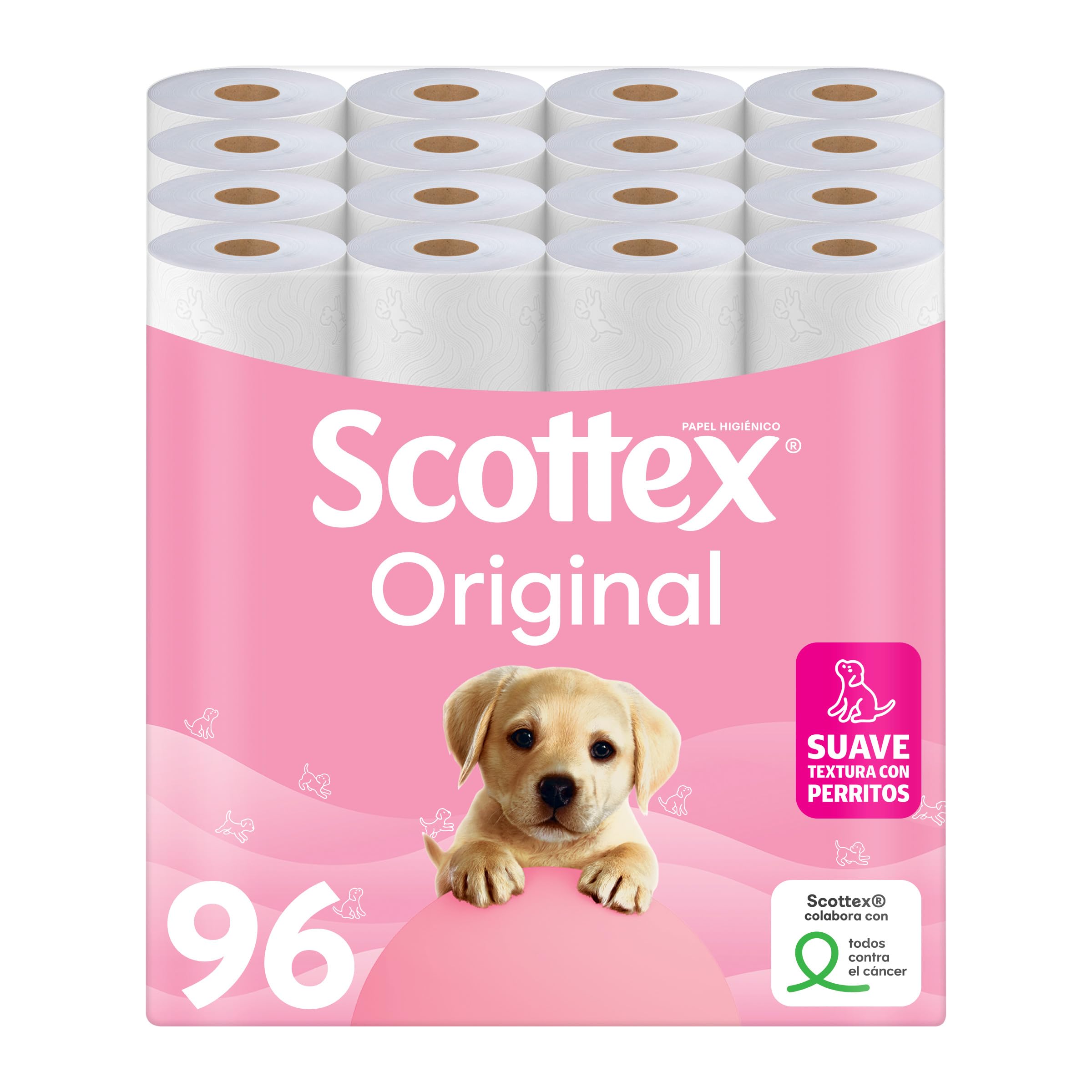 Scottex Original toilet paper, 96 rolls, 6 packs of 16 two-ply rolls that provid