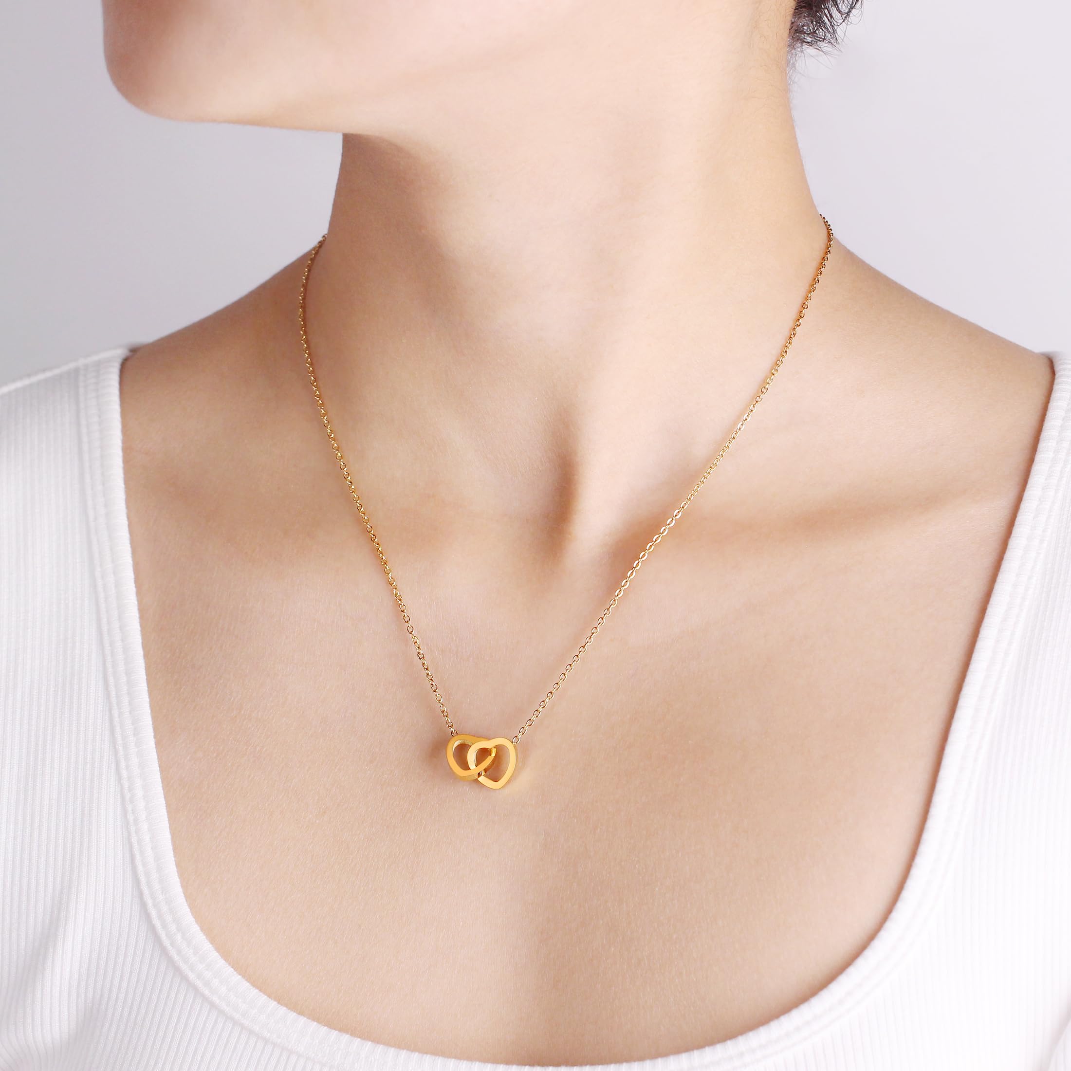 Stainless Steel Interlocking Heart Necklace - Romantic Infinity Symbol Pendant w