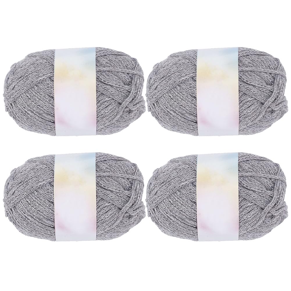INFUNLY 4 Roll Shimmering Crochet Yarn Silver Sparkling Knitting Yarn