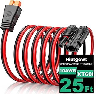 Hiutgowt 10AWG XT60i Solar Cable 25FT, Solar to XT60i Cable 3 10 15 20 30 40 50FT, Solar Panel Connector to XT60i Extension Cable, XT60i Charging Cable for Portable Power Station
