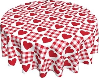 Giwawa Valentine's Day Tablecloth 60 Inch Round Red Love Hearts Buffalo Plaids Circle Table Cloth Romantic Decorative Table Cover Wrinkle Resistance for Kitchen Dining Wedding Gift