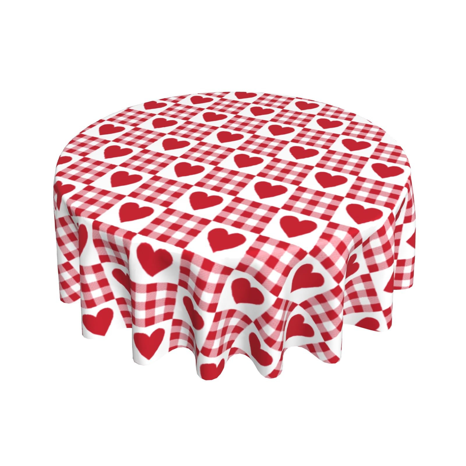 Giwawa Valentine's Day Tablecloth 60 Inch Round Red Love Hearts Buffalo Plaids C
