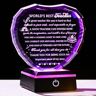 YWHL Teacher Gifts for Women Men with LED Base, Teacher Appreciation Week Gifts from Students, Crystal Plaque Best Thank You Gift for Teachers on Teachers Day Retirement Birthday Christmas
