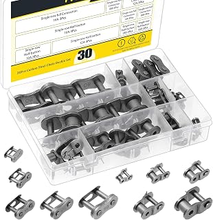 Mardatt 30Pcs 06B 08B #50(10A) #60(12A) #80(16A) Roller Chain Connecting Links and Roller Chain Offset Half Link Kit, Carbon Steel Master Connector Link for Bicycle Home Industrial Machinery