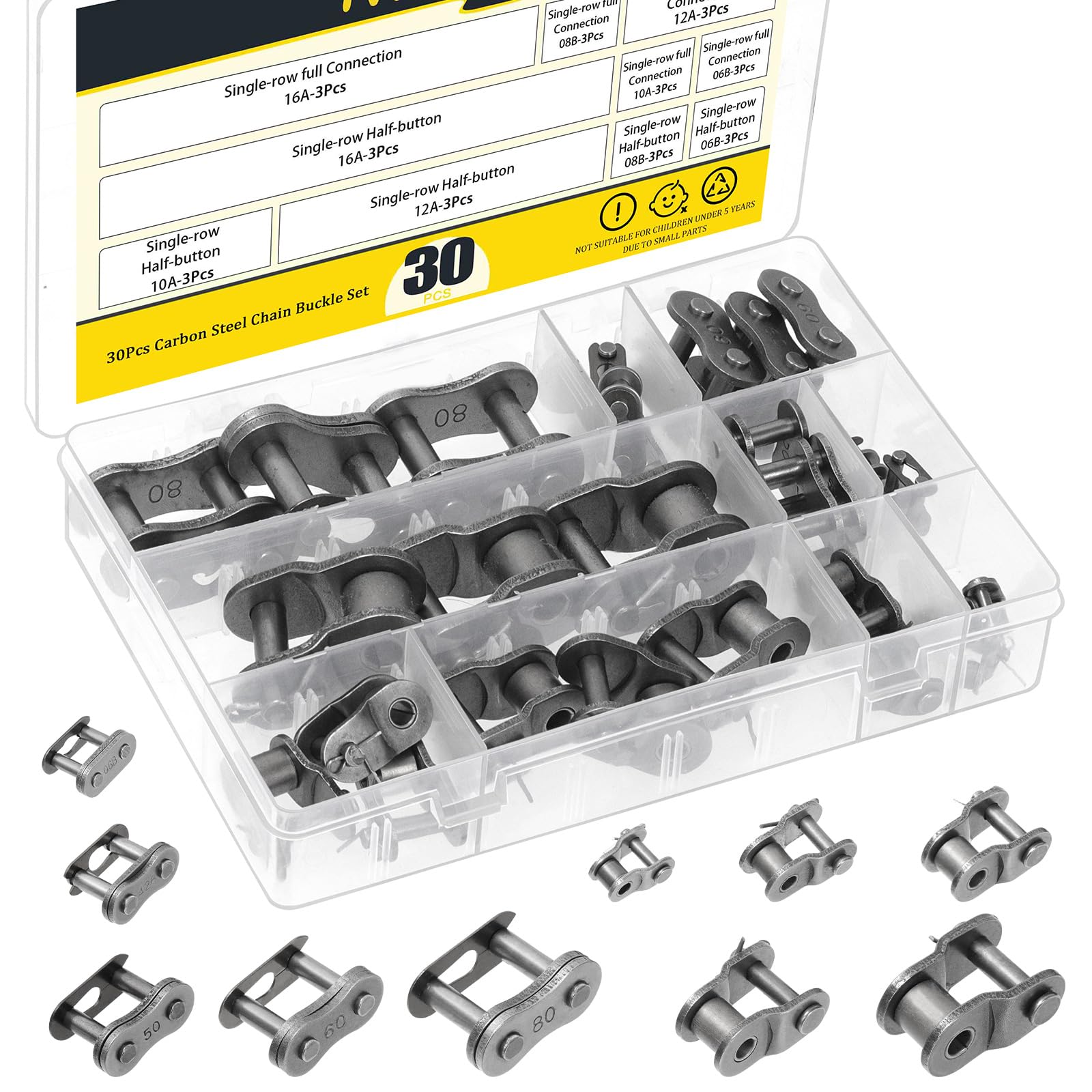 Mardatt 30Pcs 06B 08B #50(10A) #60(12A) #80(16A) Roller Chain Connecting Links a
