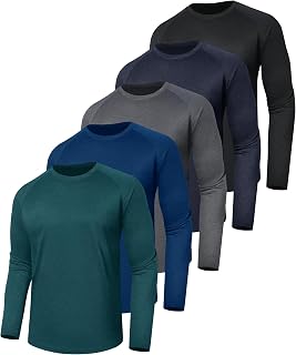 LalaHooK 5 Pack Long Sleeve Shirts for Men Sun Protection Quick Dry Fishing | Full Sleeve T-Shirts UV Moisture Wicking Lightweight Cooling 4 Way Stretch Hiking Traveling Casual Swimming Black White S-3X