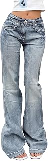 EMMIOL Jeans svasati da donna Y2K anni '90 Bootcut a vita bassa pantaloni vintage pantaloni in denim pantaloni a campana Streetwear, Azzurro chiaro, M
