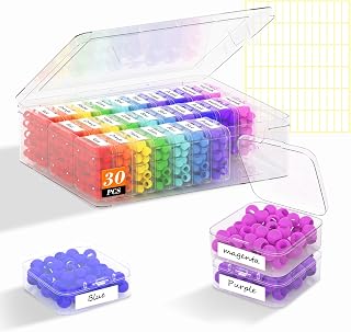 30 Pcs Bead Organizer Box, Clear Plastic Bead Storage Containers | Bead Organizer With Hinged Lid and Labels, Craft Storage Box for Jewelry, Diamonds, Clay Beads, Bracelets, Screws, Small Part