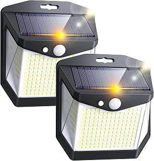 Solar Security Lights Outdoor Garden - 248 LED Outdoor Garden Wall Lights | Motion Sensor, IP65 Waterproof, 3 Modes, Outside Solar Panel Powered Flood Light for Garage Yard Fence Front Door 2 Pack